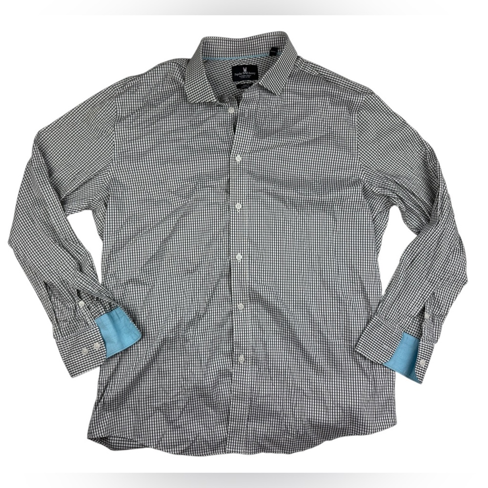 Psycho Bunny Shirt Mens 16.5 32 33 Black Gingham Check Modern Fit Button Down